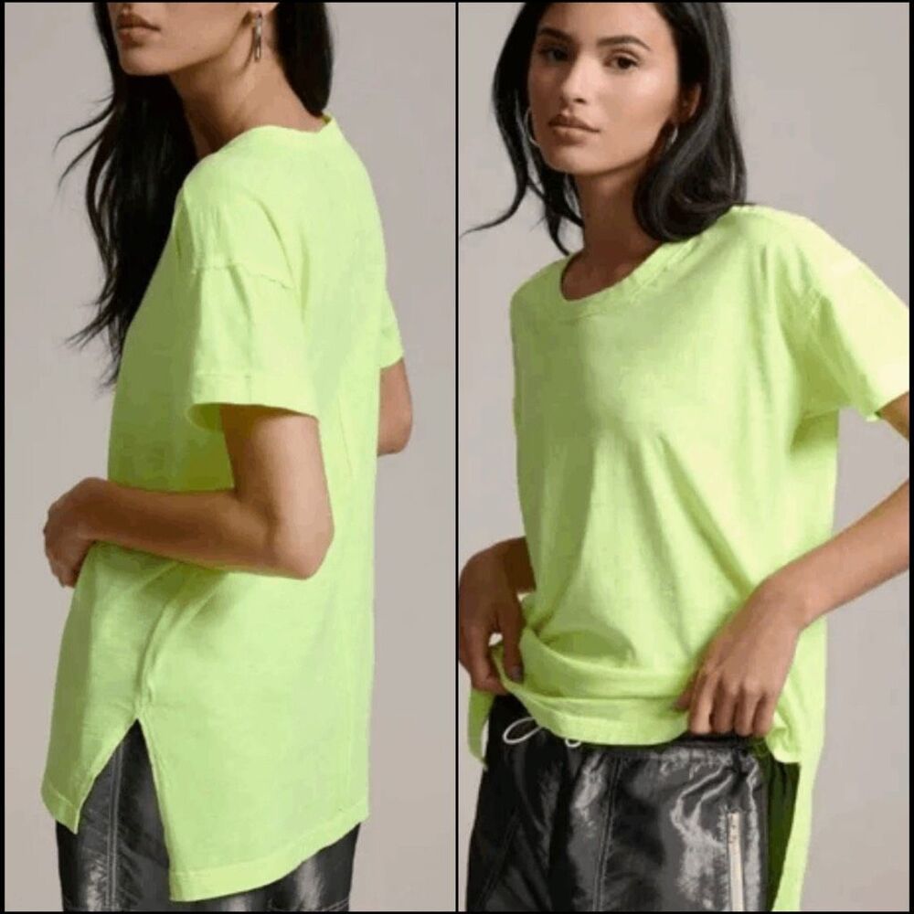 ANTHRO X Pilcro Jordyn Cotton Slub Oversized Crew Neck Tee neon yellow L